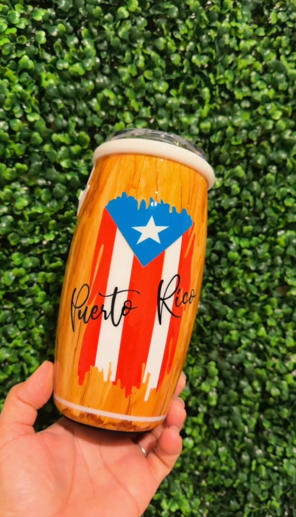 Puerto Rico Wood Conga Tumbler Stainless Steel / Hand-Painted & Personalized